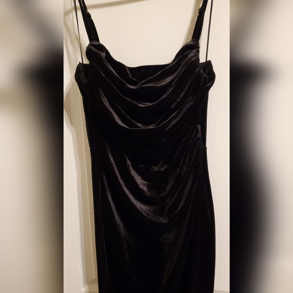Ricarica black velvet sleeveless maxi dress, drape top, leg slit , Sz S - Picture 2 of 16